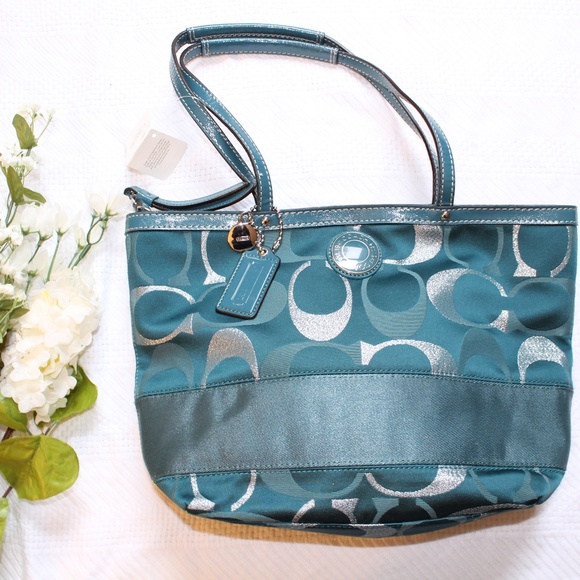 Coach Handbags - NWT Coach Signature Stripe Metallic Tote